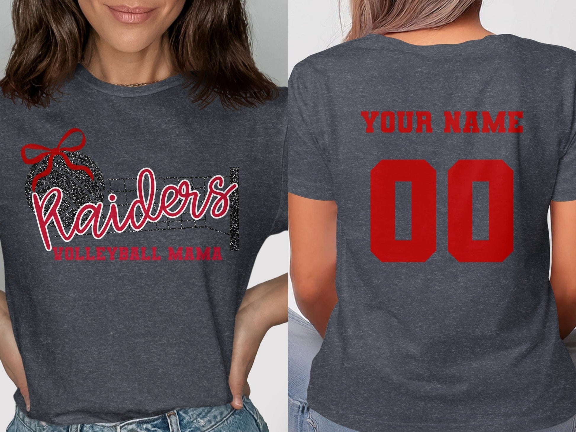 Jen Peete Designs Clothing T-shirts Raiders (Red) Glitter Volleyball Mama Spirit Shirt