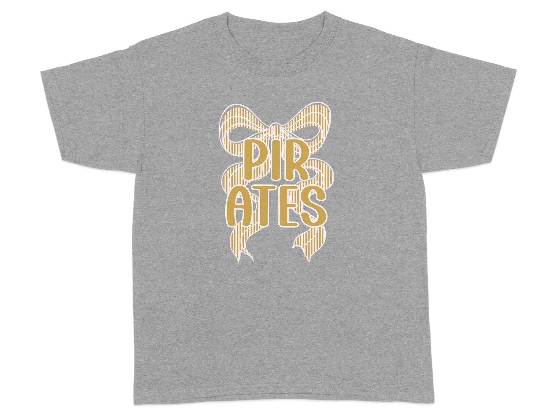 Jen Peete Designs Clothing T-shirts Seersucker Bow "Pirates" Mascot Graphic – Gold and White Striped Design