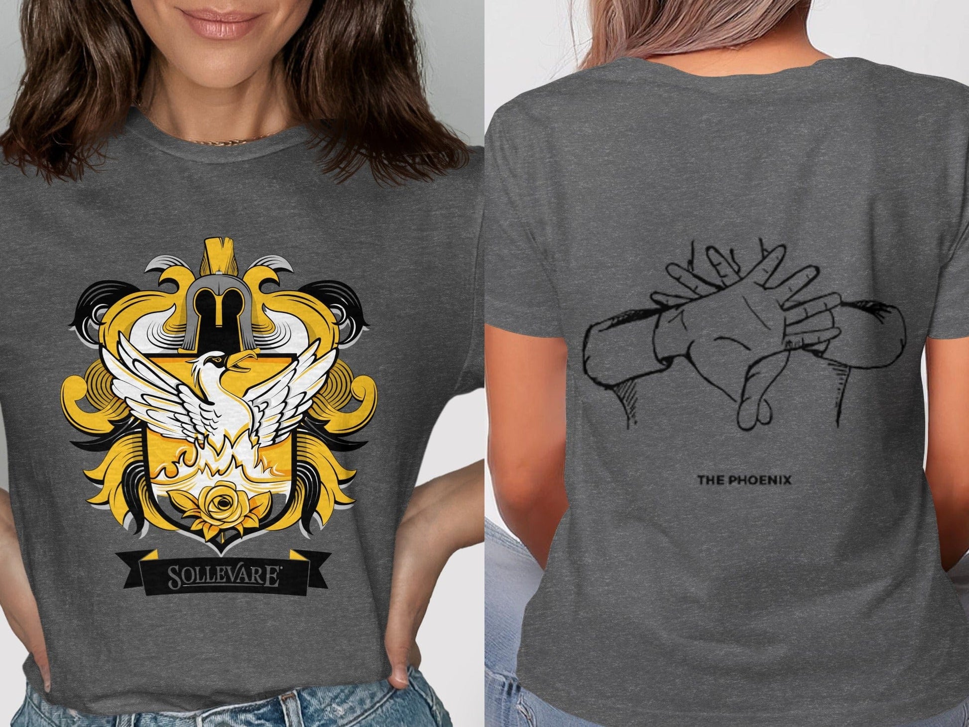 Jen Peete Designs Clothing T-shirts Sollevare Logo with Phoenix Crest Themed T-Shirts