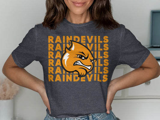 Jen Peete Designs Clothing T-shirts Stacked Raindevils with Mascot Spirit Shirt