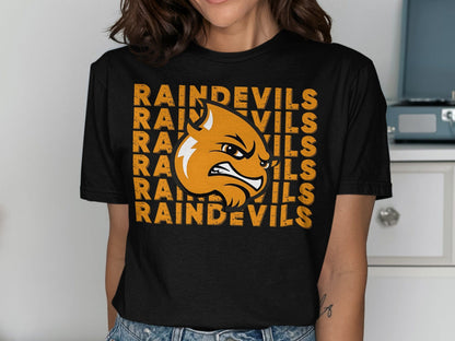 Jen Peete Designs Clothing T-shirts Stacked Raindevils with Mascot Spirit Shirt