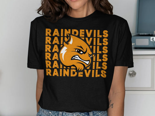 Jen Peete Designs Clothing T-shirts Stacked Raindevils with Mascot Spirit Shirt