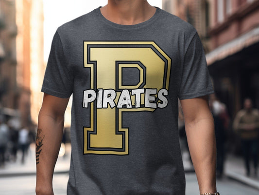 Jen Peete Designs Clothing T-shirts Varsity Pirate Mascot Spirit Shirt