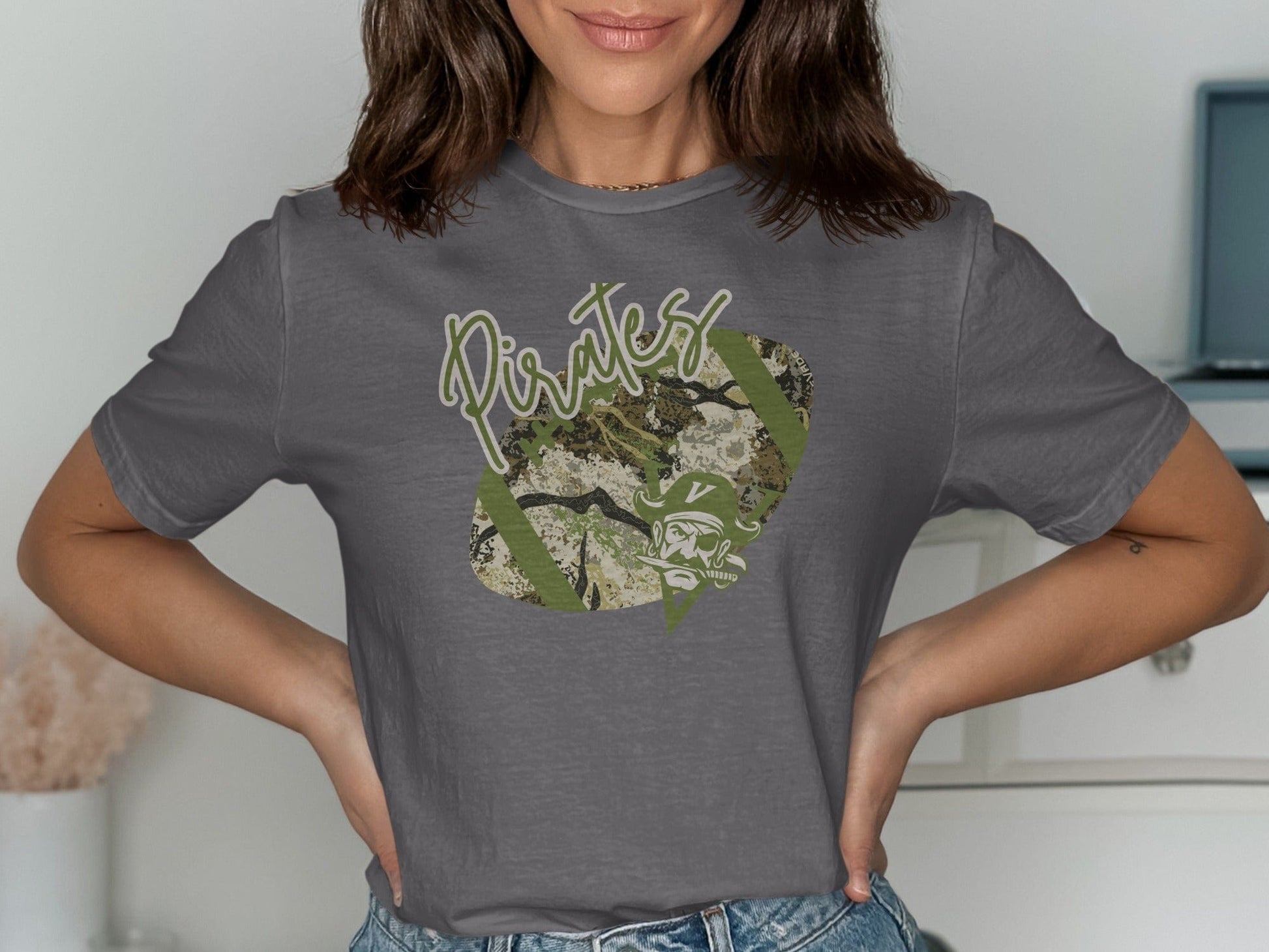 Jen Peete Designs Clothing T-shirts Vidor Pirates Camouflage Football Graphic T-Shirt