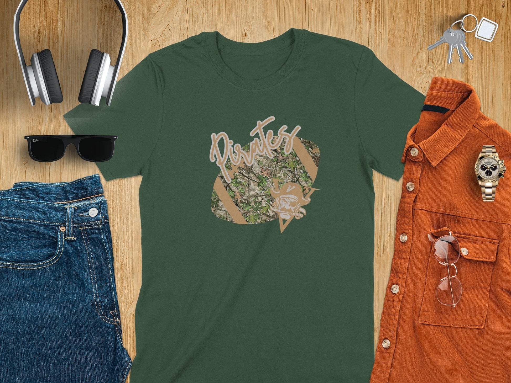 Jen Peete Designs Clothing T-shirts Vidor Pirates Camouflage Football Graphic T-Shirt