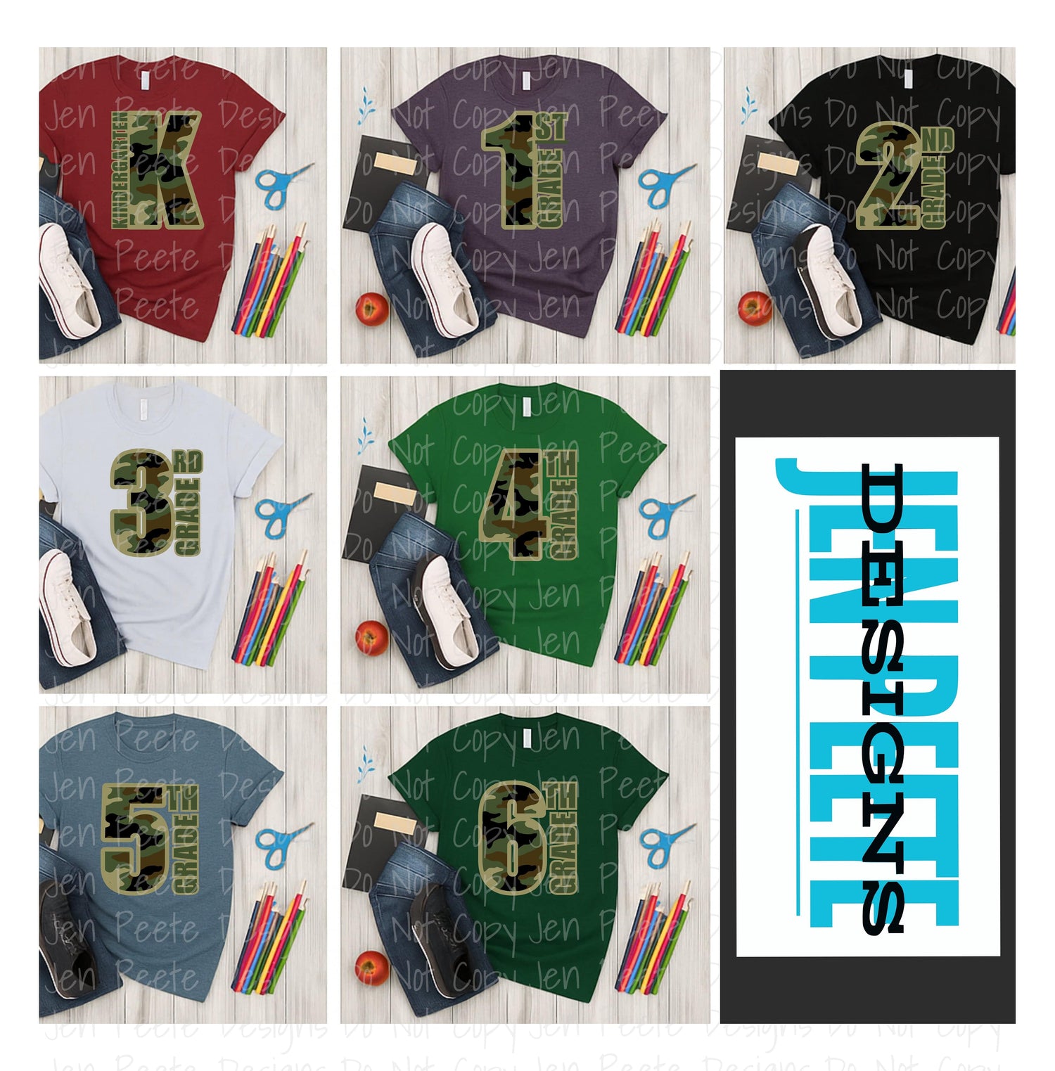Jen Peete Designs Digital Camouflage Pattern Back To School Design Bundle