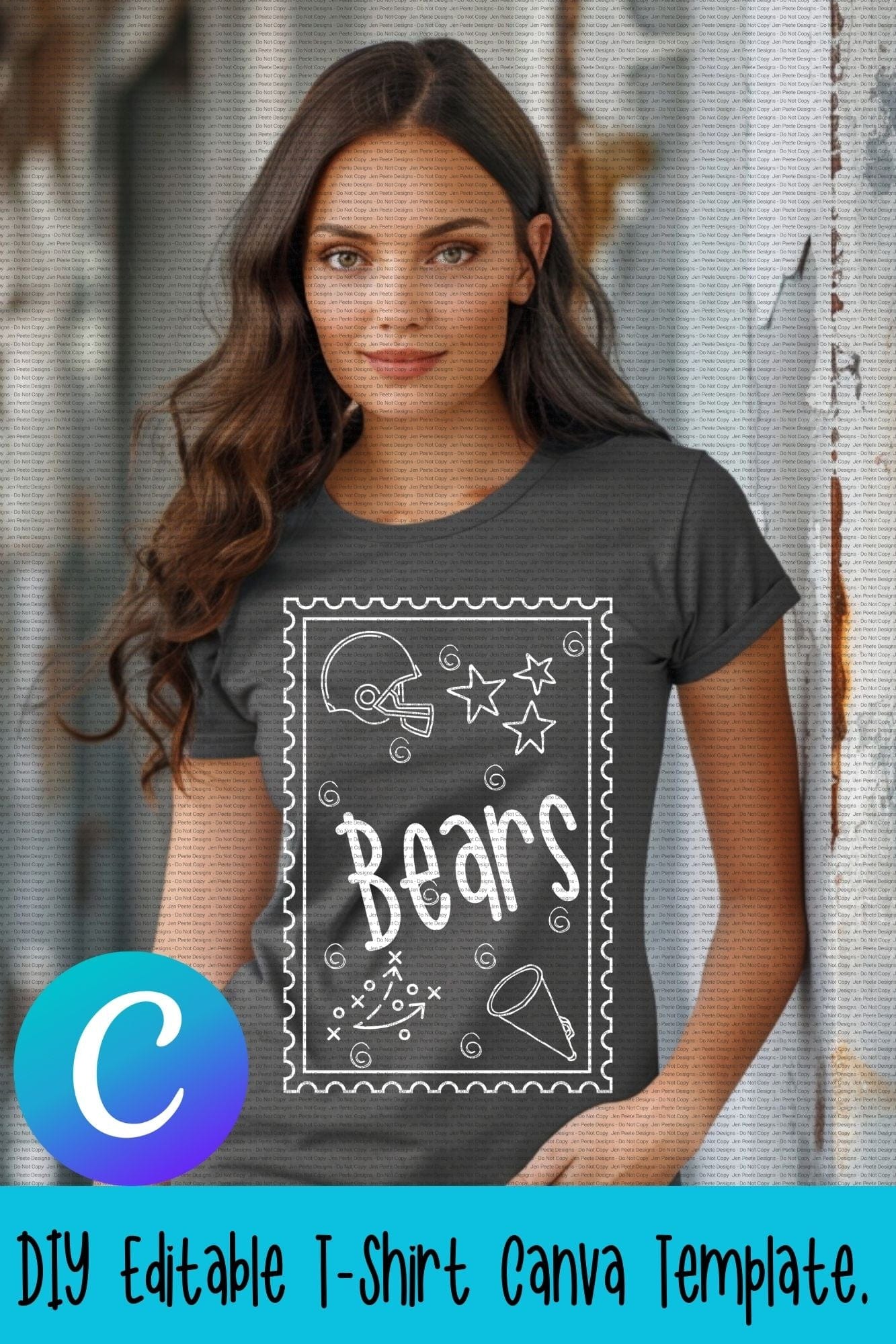 Jen Peete Designs Digital Canva Template Football Stamp School Spirit Design