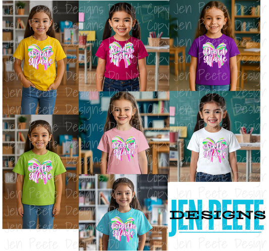 Jen Peete Designs Digital Colorful Brush Strokes Bow Back to School Bundle