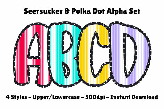 Jen Peete Designs Digital Colorful Seersucker Polka Dot Alpha - Upper & Lower Case