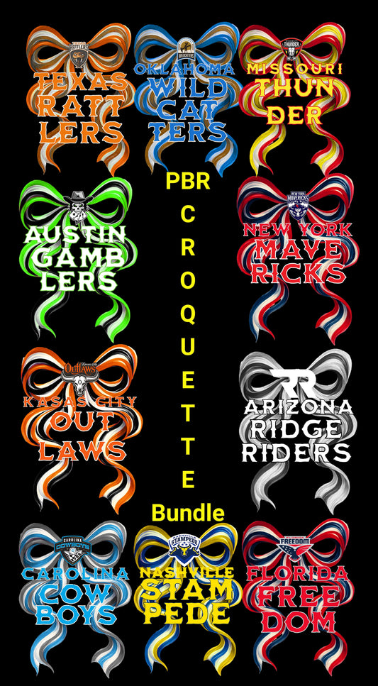 Jen Peete Designs Digital PBR Teams Croquette Ribbon Bundle – Colorful Logos for Pro Bull Riding Fans