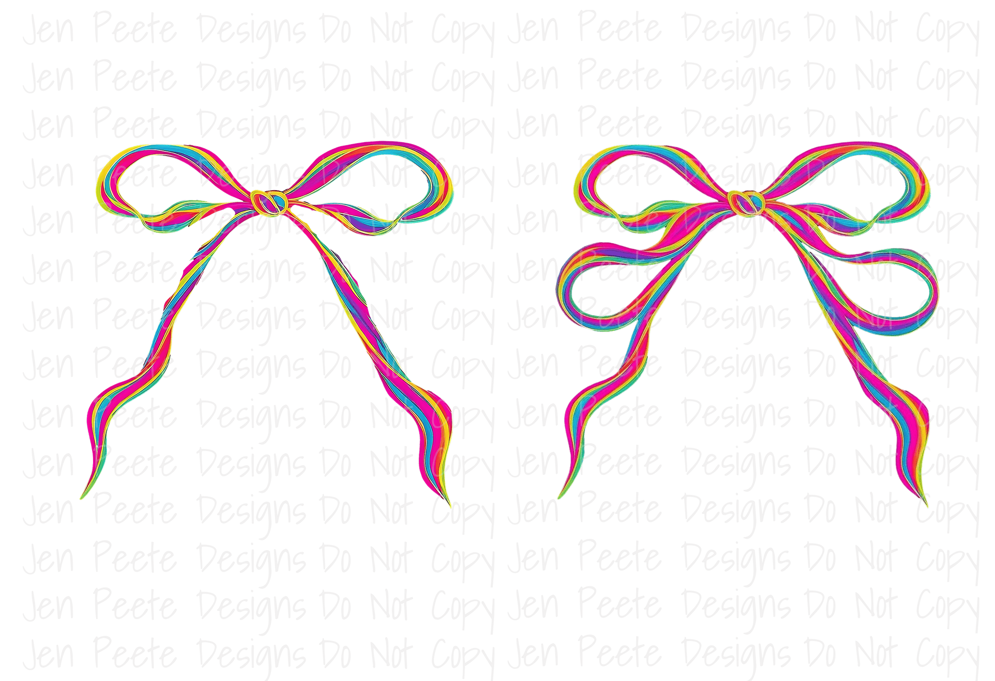 JPD Digital Rainbow Hand-Drawn Bow Clipart Set – Vibrant Ribbon Graphics