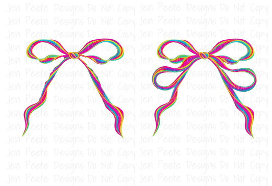 JPD Digital Rainbow Hand-Drawn Bow Clipart Set – Vibrant Ribbon Graphics