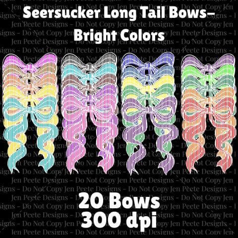 Jen Peete Designs Digital Seersucker Bows Clipart Bundle –20 Bright Colored Ribbon PNGs, 300 DPI
