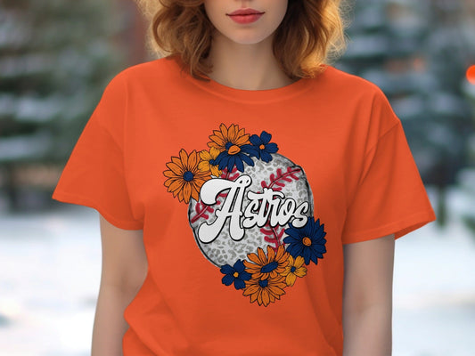 JPD Physical Item Astros Baseball Floral Design Graphic Team Spirit T-Shirt