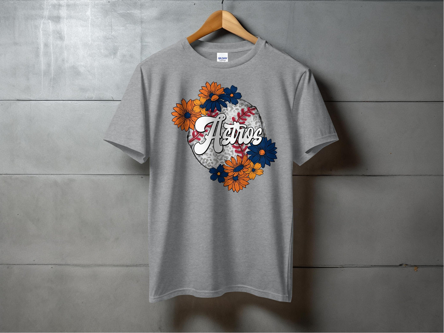 JPD Physical Item Astros Baseball Floral Design Graphic Team Spirit T-Shirt