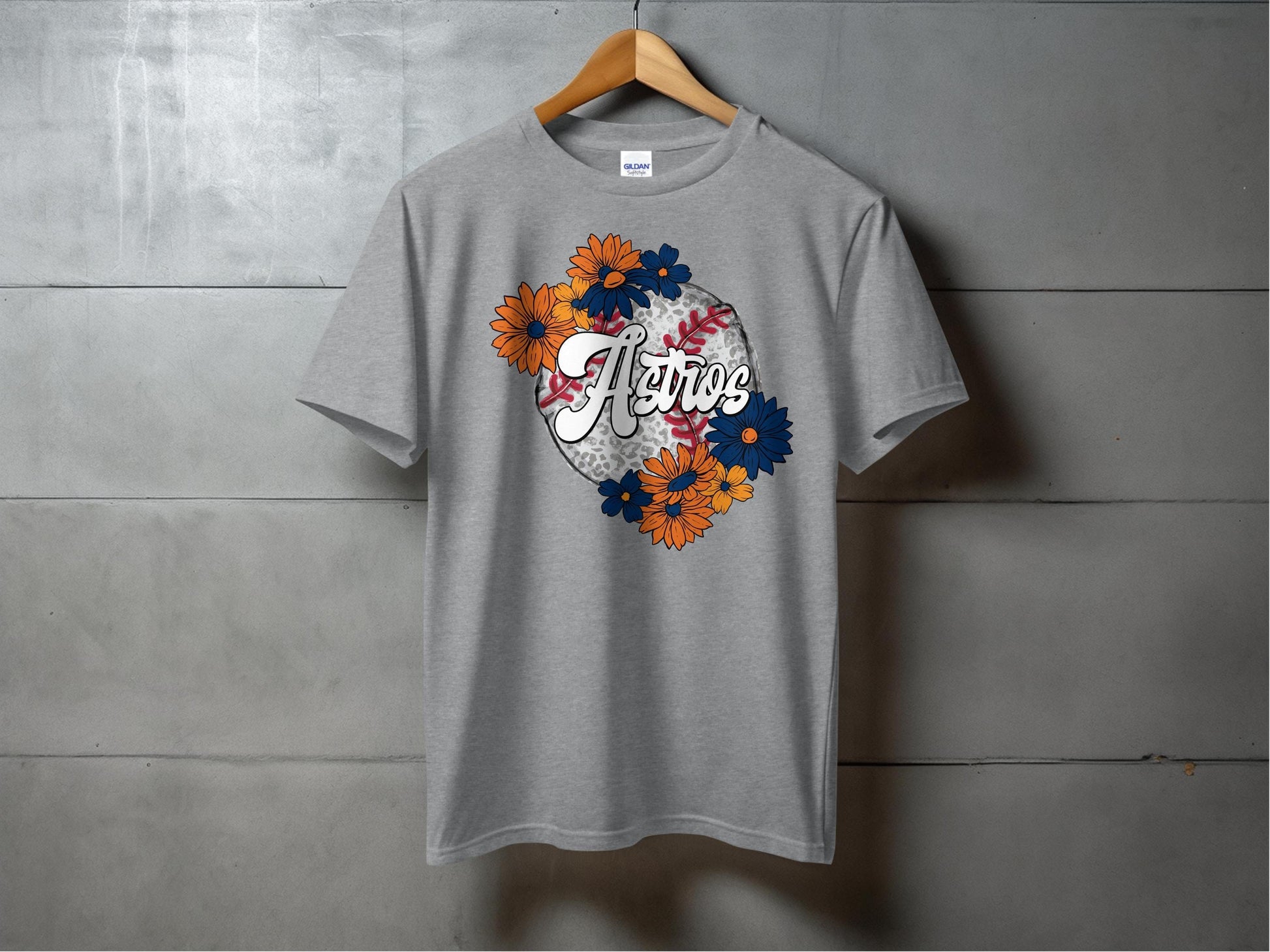 JPD Physical Item Astros Baseball Floral Design Graphic Team Spirit T-Shirt