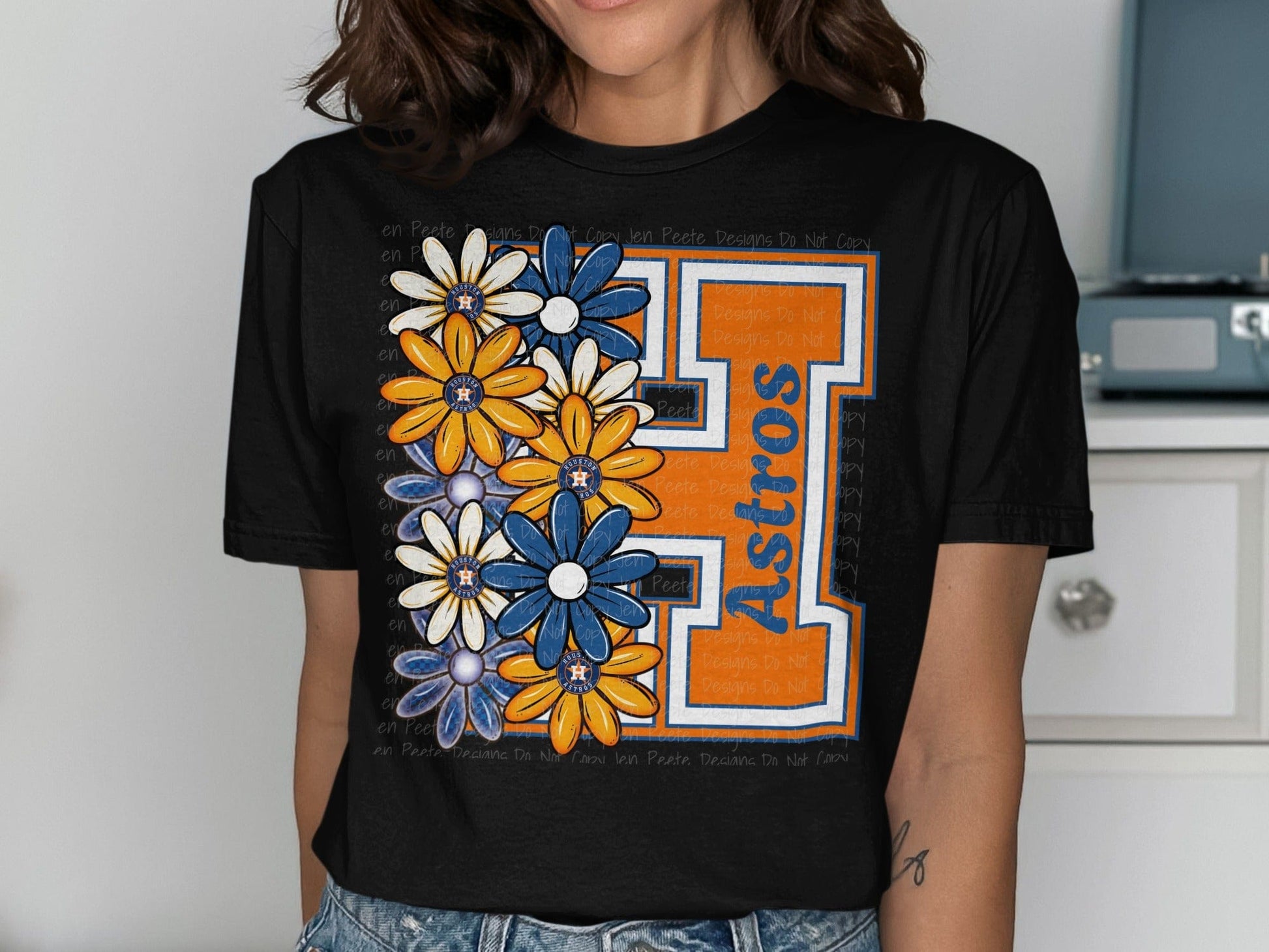 JPD Physical Item Astros Flowers with Letter H and Team Name T-Shirt