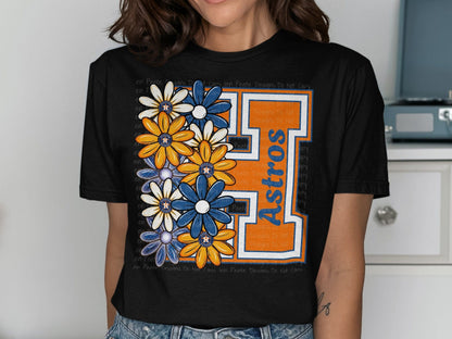 JPD Physical Item Astros Flowers with Letter H and Team Name T-Shirt