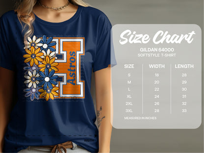 JPD Physical Item Astros Flowers with Letter H and Team Name T-Shirt