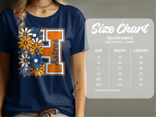 JPD Physical Item Astros Flowers with Letter H and Team Name T-Shirt