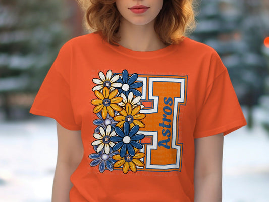 JPD Physical Item Astros Flowers with Letter H and Team Name T-Shirt