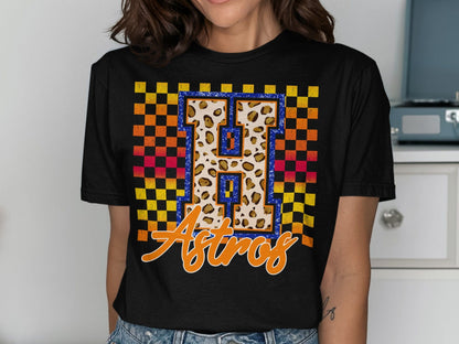 JPD Physical Item Astros H Letter with Cheetah Texture T-Shirt