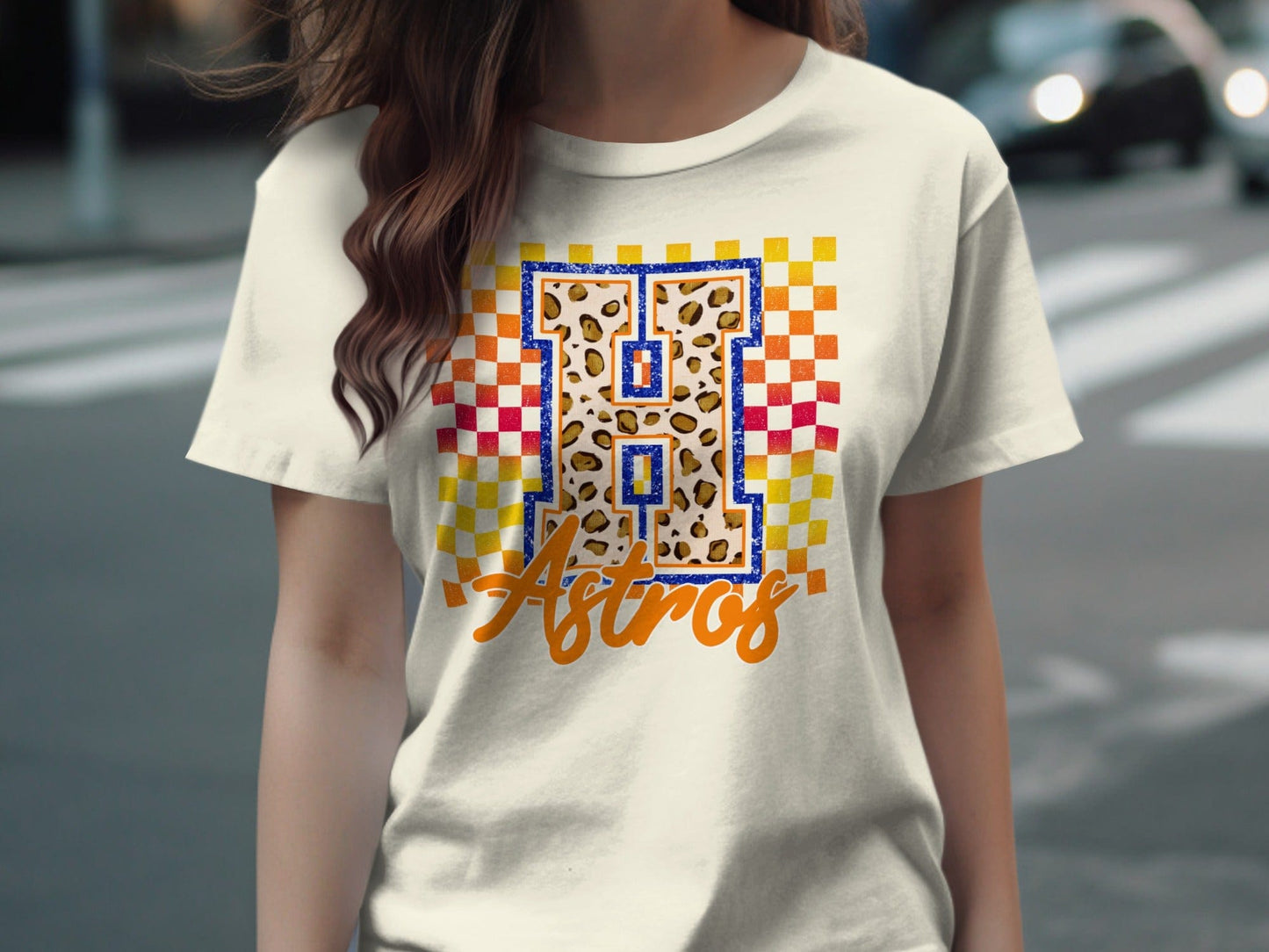 JPD Physical Item Astros H Letter with Cheetah Texture T-Shirt