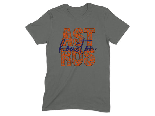 JPD Physical Item Astros in Leopard Print with Houston Script Above T-Shirt