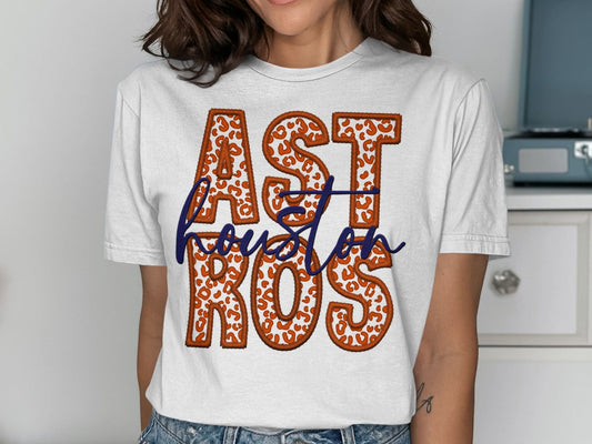 JPD Physical Item Astros in Leopard Print with Houston Script Above T-Shirt