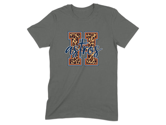 JPD Physical Item Astros Team Leopard Print Design Graphic T-Shirt