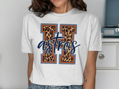 JPD Physical Item Astros Team Leopard Print Design Graphic T-Shirt