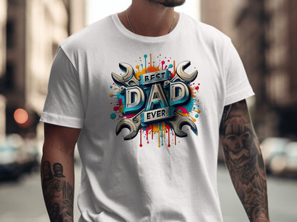 Jen Peete Designs Physical Item Best Dad Ever Tools Colorful Splatter Design T-Shirt