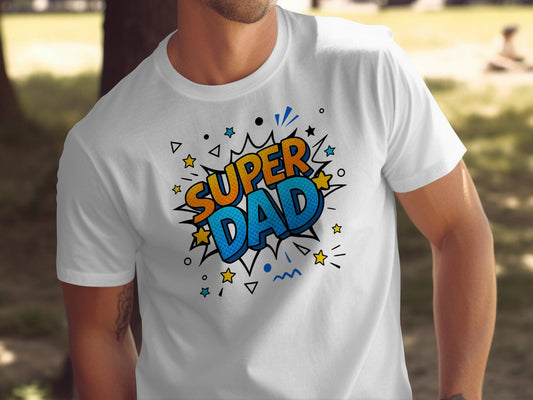 Jen Peete Designs Physical Item Celebrate Dad with Super Dad Comic Graphic Fathers Day T-Shirt