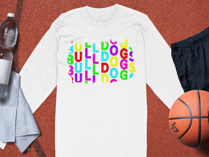 JPD Physical Item Colorful Bulldogs Text Graphic in Short Sleeve, Long Sleeve, Crewnecks, and Hoodies