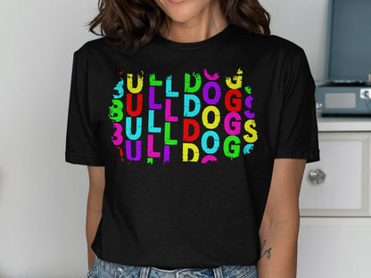 JPD Physical Item Colorful Bulldogs Text Graphic in Short Sleeve, Long Sleeve, Crewnecks, and Hoodies
