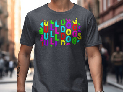 JPD Physical Item Colorful Bulldogs Text Graphic in Short Sleeve, Long Sleeve, Crewnecks, and Hoodies
