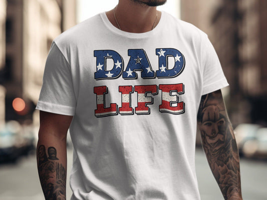 Jen Peete Designs Physical Item Dad Life American Flag Fatherhood Father's Day T-Shirt