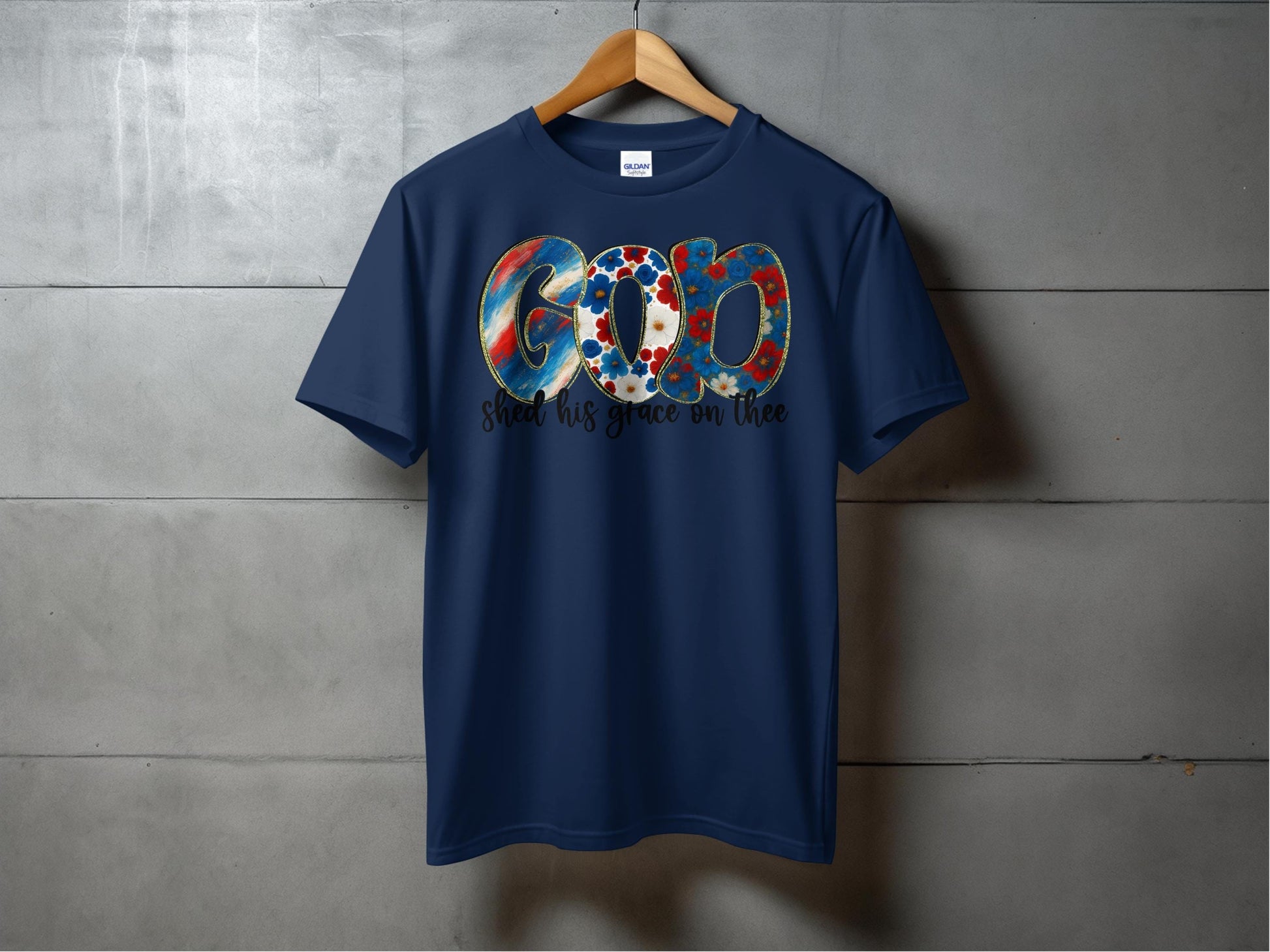 Jen Peete Designs Physical Item GOD Shed His Grace Patriotic Floral Art Style T-Shirt