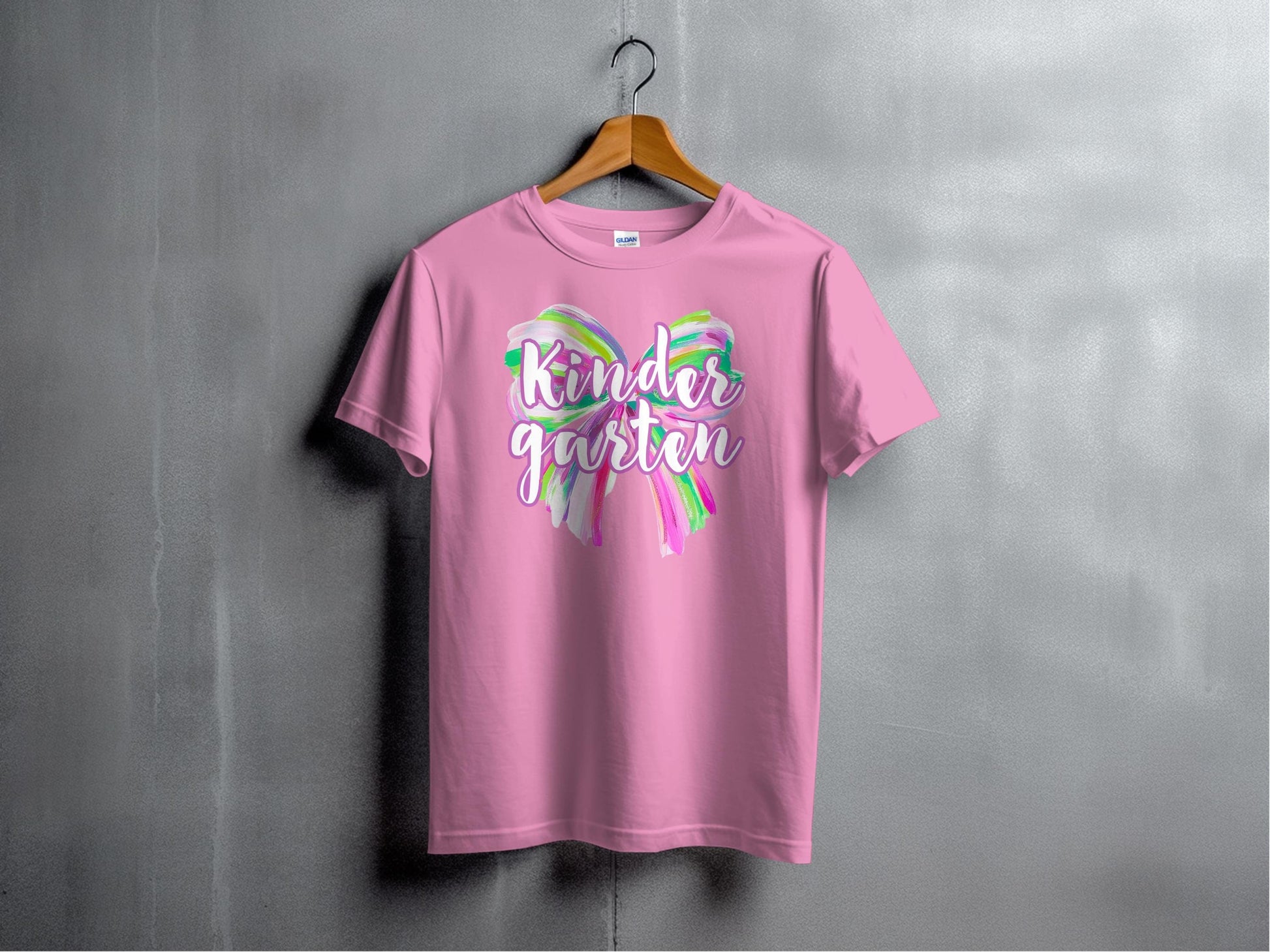 Jen Peete Designs Physical Item Kindergarten Colorful Brush Strokes Bow Back to School T-Shirt