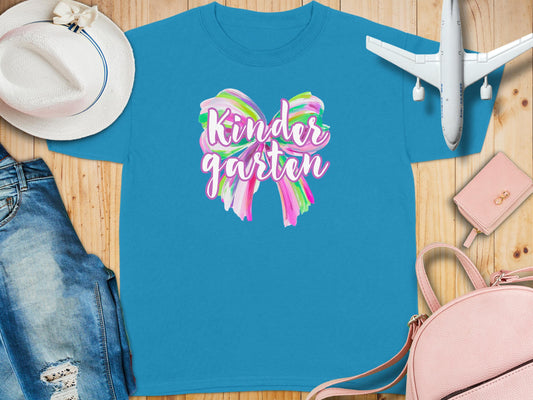 Jen Peete Designs Physical Item Kindergarten Colorful Brush Strokes Bow Back to School T-Shirt