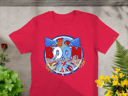 Jen Peete Designs Physical Item Patriotic BOOM Yall With Fireworks Design Awesome T-Shirt