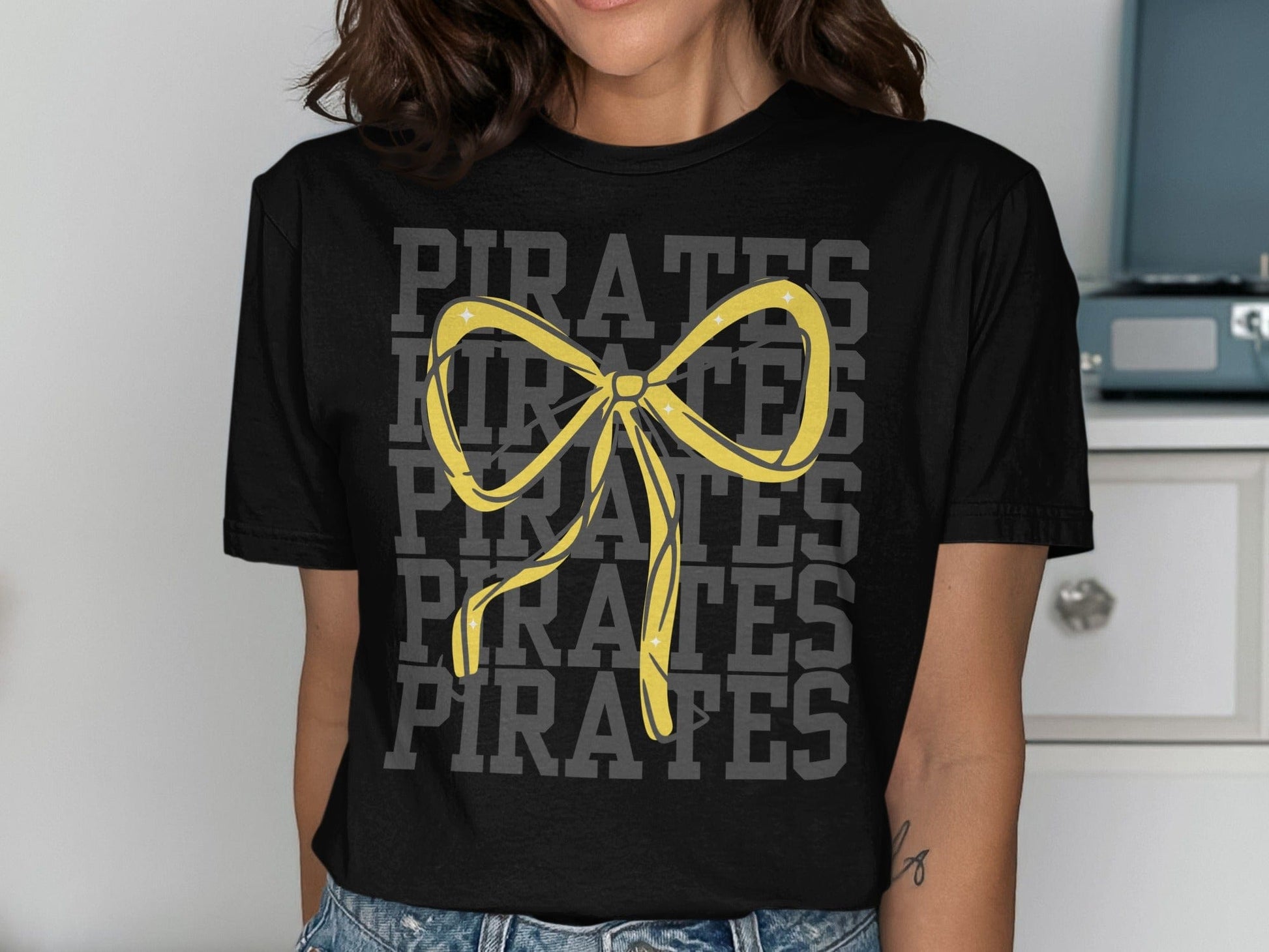 Jen Peete Designs Physical Item Pirates with Gold Sparkly Ribbon Spirit Shirt