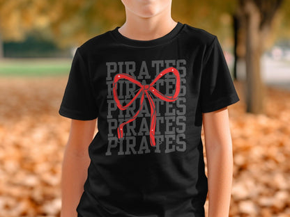 Jen Peete Designs Physical Item Pirates With Red Sparkly Bow Spirit Shirt