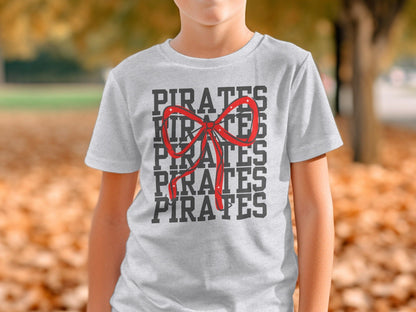 Jen Peete Designs Physical Item Pirates With Red Sparkly Bow Spirit Shirt