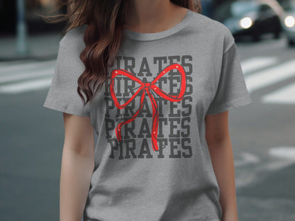 Jen Peete Designs Physical Item Pirates With Red Sparkly Bow Spirit Shirt