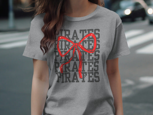 Jen Peete Designs Physical Item Pirates With Red Sparkly Bow Spirit Shirt