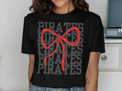 Jen Peete Designs Physical Item Pirates With Red Sparkly Bow Spirit Shirt