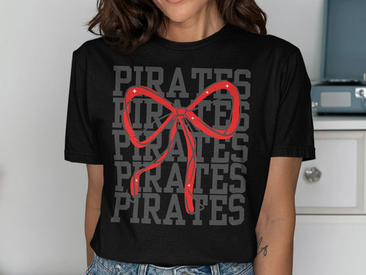 Jen Peete Designs Physical Item Pirates With Red Sparkly Bow Spirit Shirt
