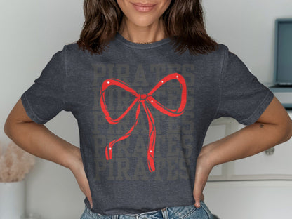 Jen Peete Designs Physical Item Pirates With Red Sparkly Bow Spirit Shirt
