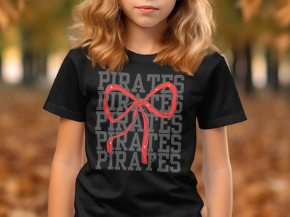 Jen Peete Designs Physical Item Pirates With Red Sparkly Bow Spirit Shirt